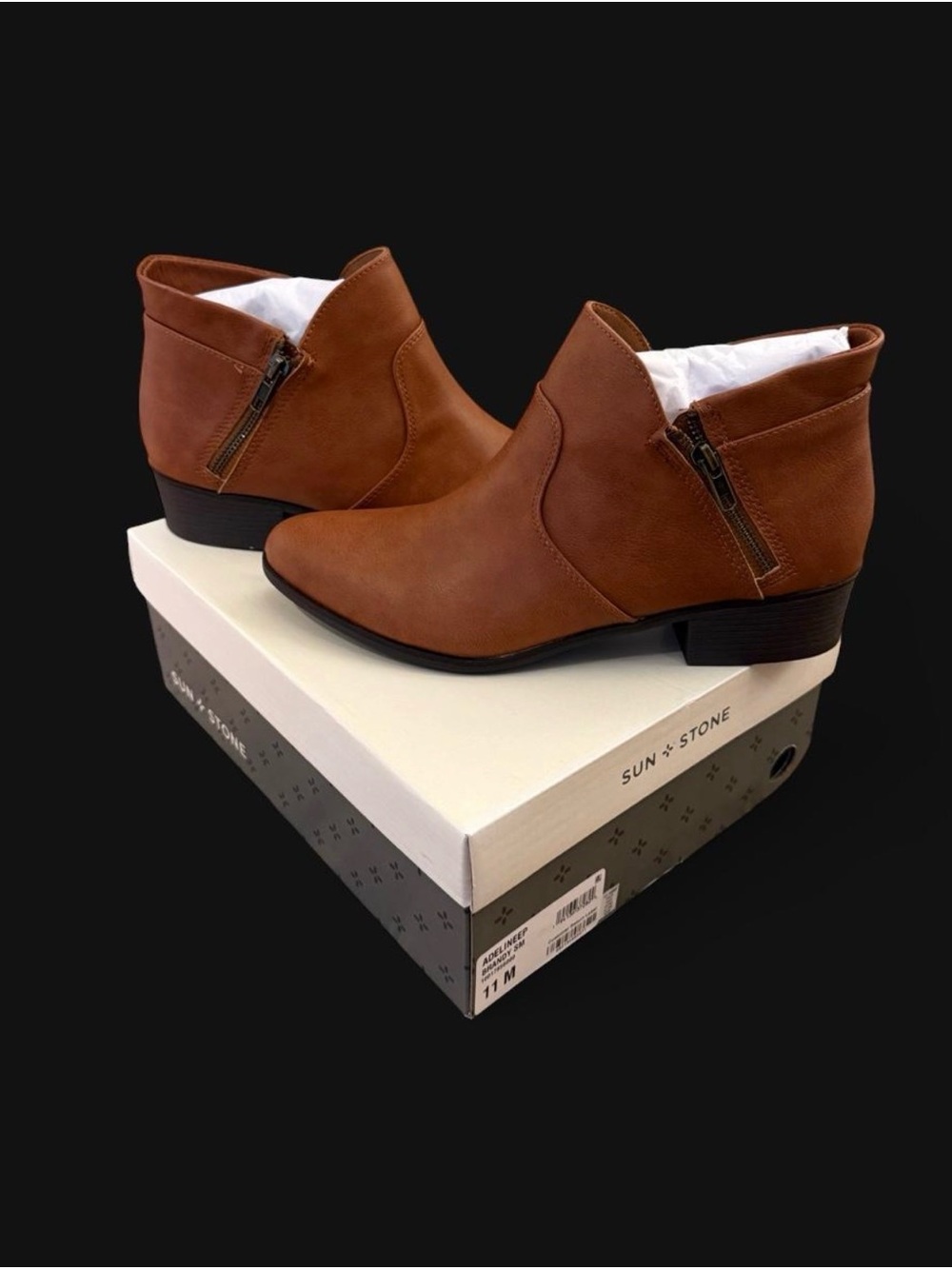 NWT Women’s Sun + Stone Women's Tan Side-Zip Ankle Boots Size 11